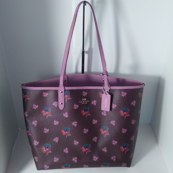 Authentic Coach F1747-F12176 Reversible Lavender/Brown Wild Flower City Tote - Picture 5 of 16
